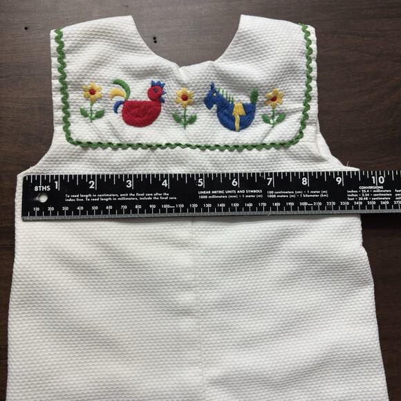 Vtg Handmade Baby Shortall Romper Spring Easter Boy Ric Rac Cotton Sz 3 Month - Picture 7 of 9